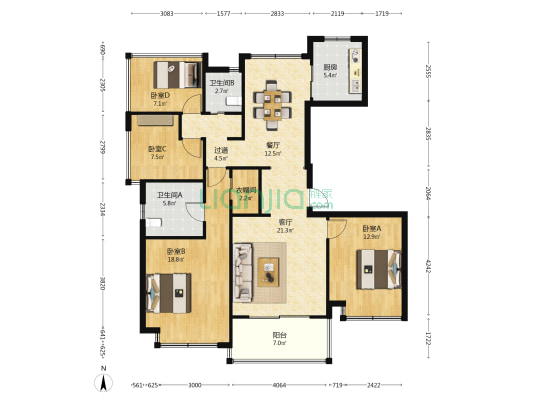 天阳凤起 4室2厅2卫 132平方