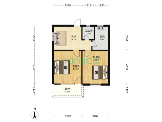 福飞路省经贸委宿舍 2室1厅1卫 65平方