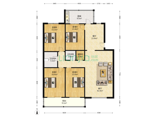 越秀苑小区 4室2厅2卫 175平方