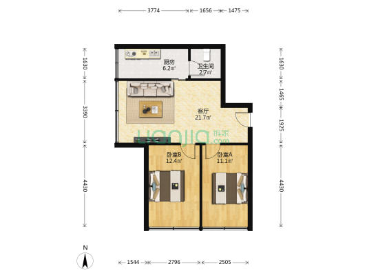 汪家湾路9号 2室1厅1卫 117平方
