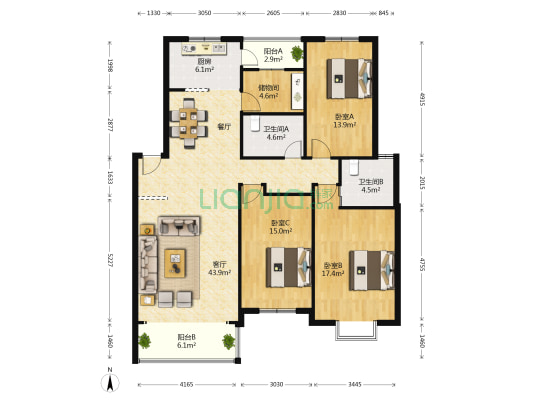 银海山水间 3室1厅2卫 133平方