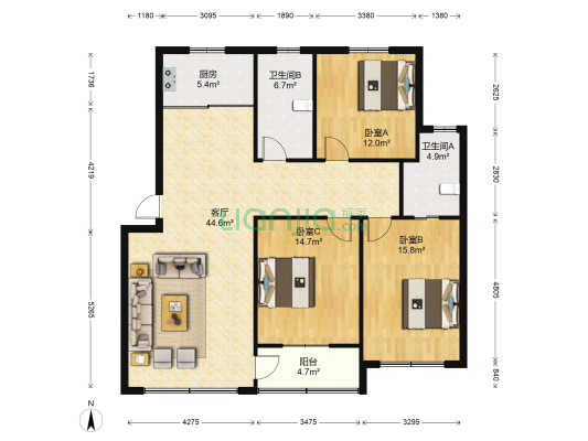 新建家苑 3室1厅2卫 135平方
