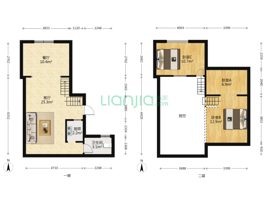 汇亘大厦 3室2厅1卫 67平方