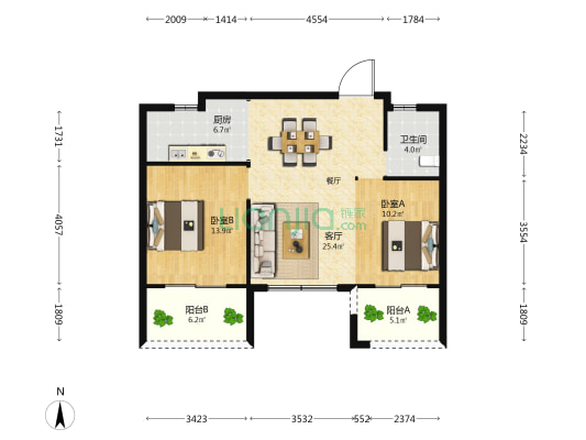百合嘉苑 2室1厅1卫 89平方