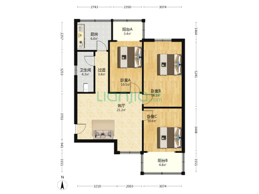 二道桥街71号 3室1厅1卫 90平方