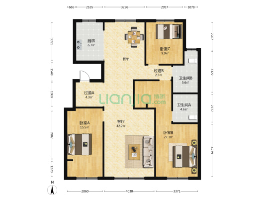 龙山小镇 3室1厅2卫 147平方