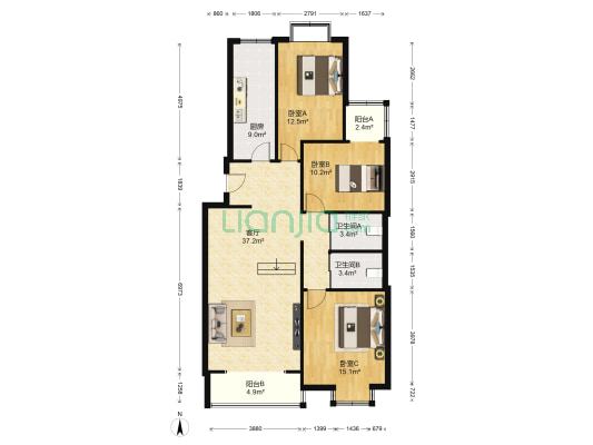 百花家园 3室1厅2卫 118平方