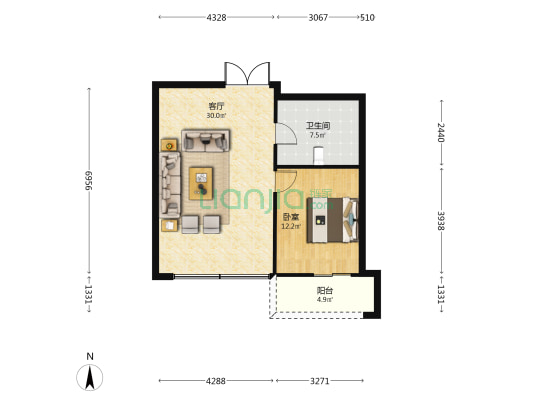 亚太广场 1室1厅1卫 72平方