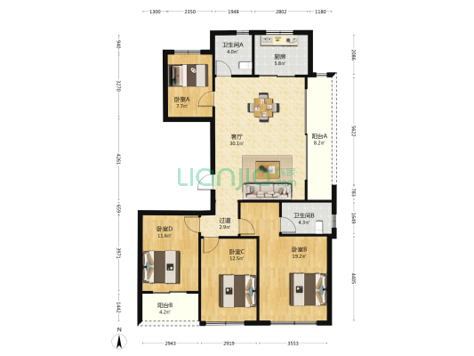 咏翠芳华轩 4室1厅2卫 139平方