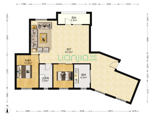 怡君苑 2室1厅1卫 125平方
