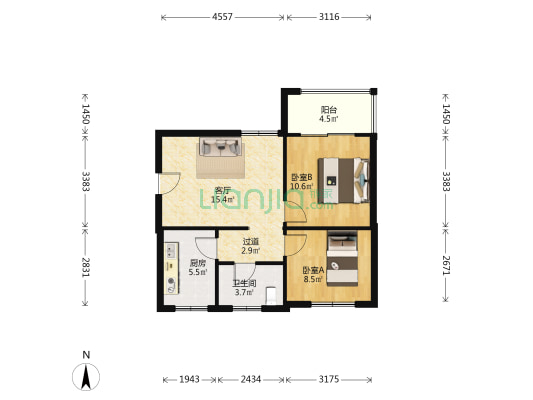 机车新村新区 2室1厅1卫 74平方
