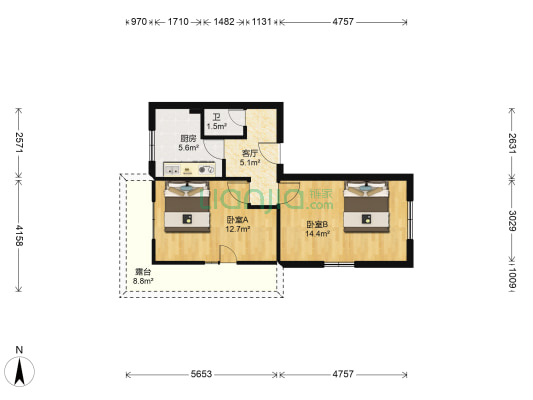 六纬路学区九街老干部楼 2室1厅1卫 62平方