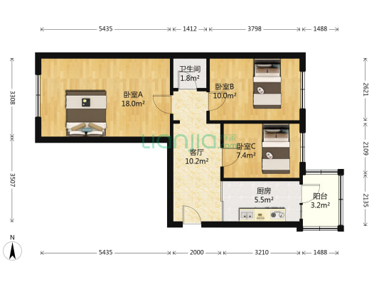 锦山路 3室1厅1卫 70平方