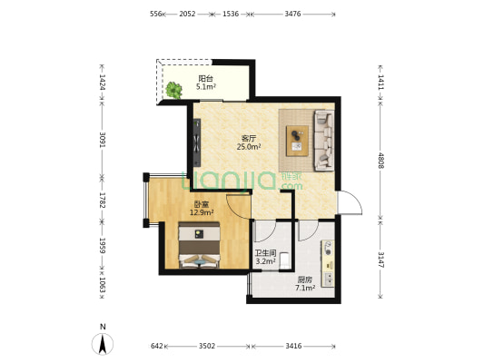 悦发大厦 1室1厅1卫 62平方