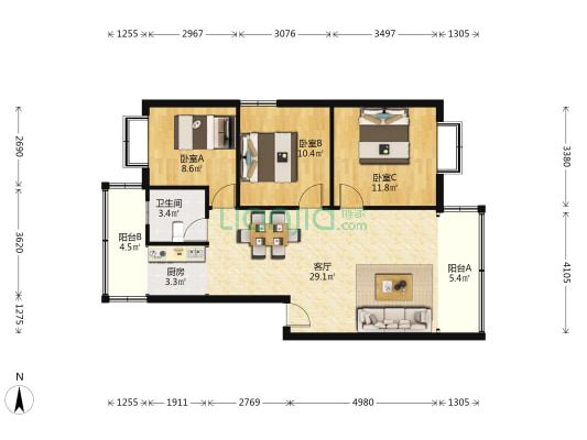 迴龙小区 3室1厅1卫 97平方