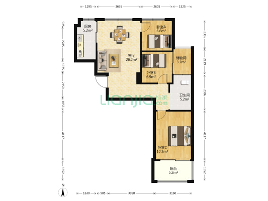 明桂苑 3室1厅1卫 86平方