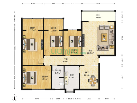 双华南路31号 4室2厅1卫 150平方