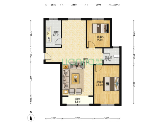 南北通透户型 采光好、视野好 ，税费低，交通便利.-户型图