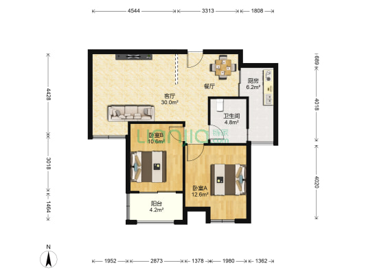 翰林壹品城 2室1厅1卫 85平方