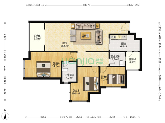 恒大天府半岛4期 3室1厅2卫 113平方