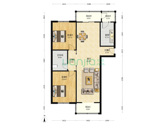 华翠洋房 2室1厅1卫 115平方