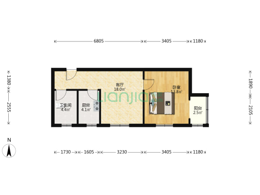 园林社区 鸿盛凯旋门 南向正规一居室-户型图
