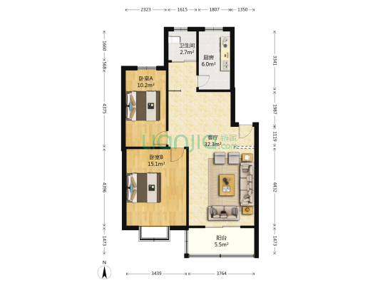 风和日丽 2室1厅1卫 87平方