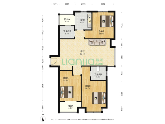 双清别院 3室1厅2卫 137平方