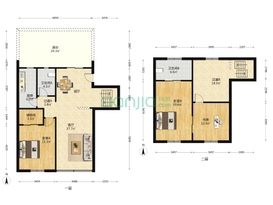 方圆居 3室1厅2卫 148平方