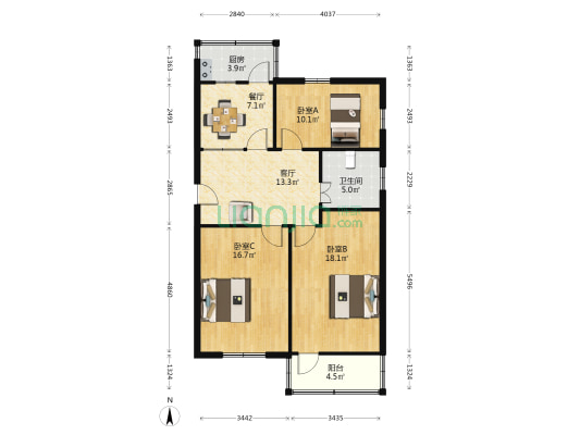 上海西路68号院 3室2厅1卫 90平方