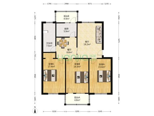 东风路11号院 3室2厅1卫 110平方
