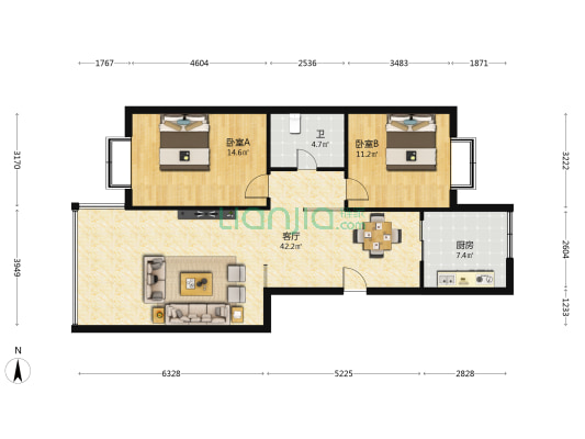 永新花园 2室1厅1卫 104平方
