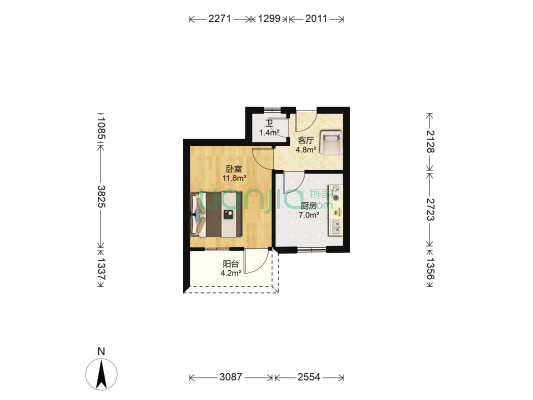 朱家巷 1室1厅1卫 36平方