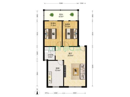 庐山南大道造漆厂宿舍 2室1厅1卫 81平方