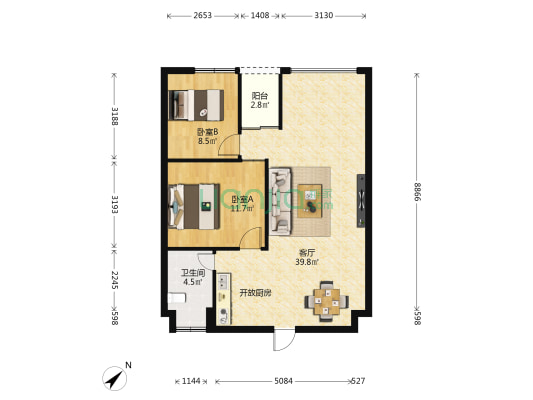 南江广场 2室1厅1卫 84平方