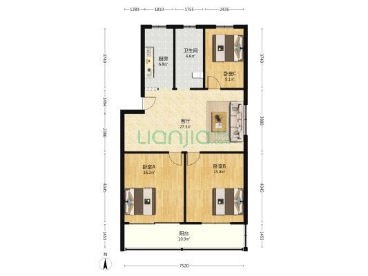 开发新村立发花苑 3室1厅1卫 115平方