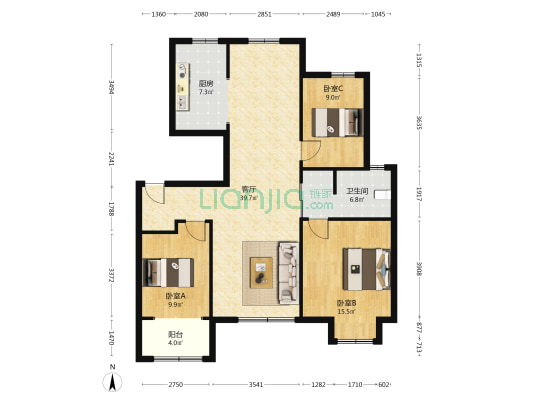 鸿润家园 3室1厅1卫 119平方
