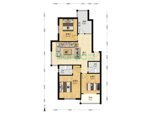 遵化逸翠湾小区 3室1厅2卫 120平方
