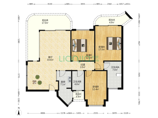 七彩云南古滇名城云麓 3室1厅2卫 141平方
