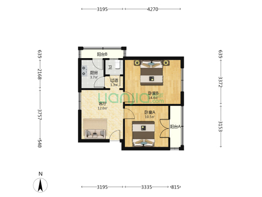 模范街95号 2室1厅1卫 62平方