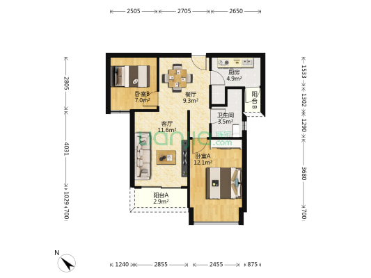中珠山海间一期 2室2厅1卫 68平方