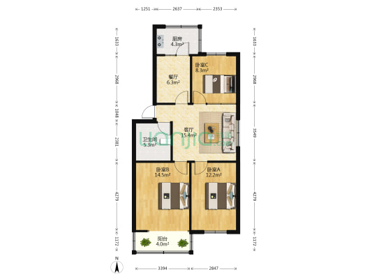 农林路17号院 3室2厅1卫 81平方