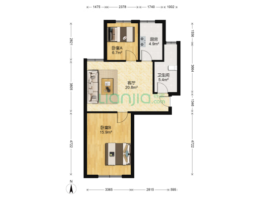 东方盛景 2室1厅1卫 84平方