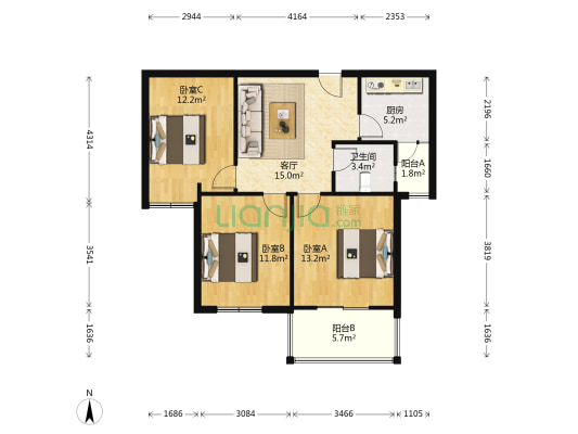 新宇佳苑 3室1厅1卫 88平方