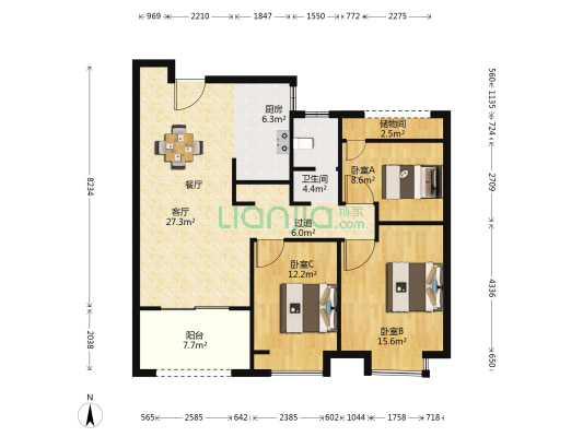 中南世纪锦城 3室1厅1卫 109平方