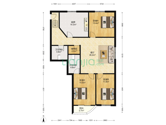 汇融广场 3室1厅2卫 145平方