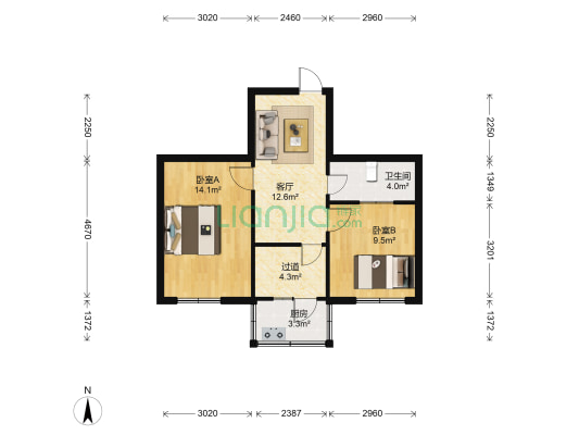 纸箱厂宿舍 2室1厅1卫 58平方