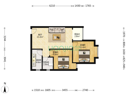 河滨森邻C区 2室1厅1卫 66平方