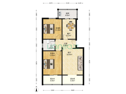 明胜街46号院 2室2厅1卫 92平方