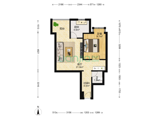 阳光百合 1室1厅1卫 52平方